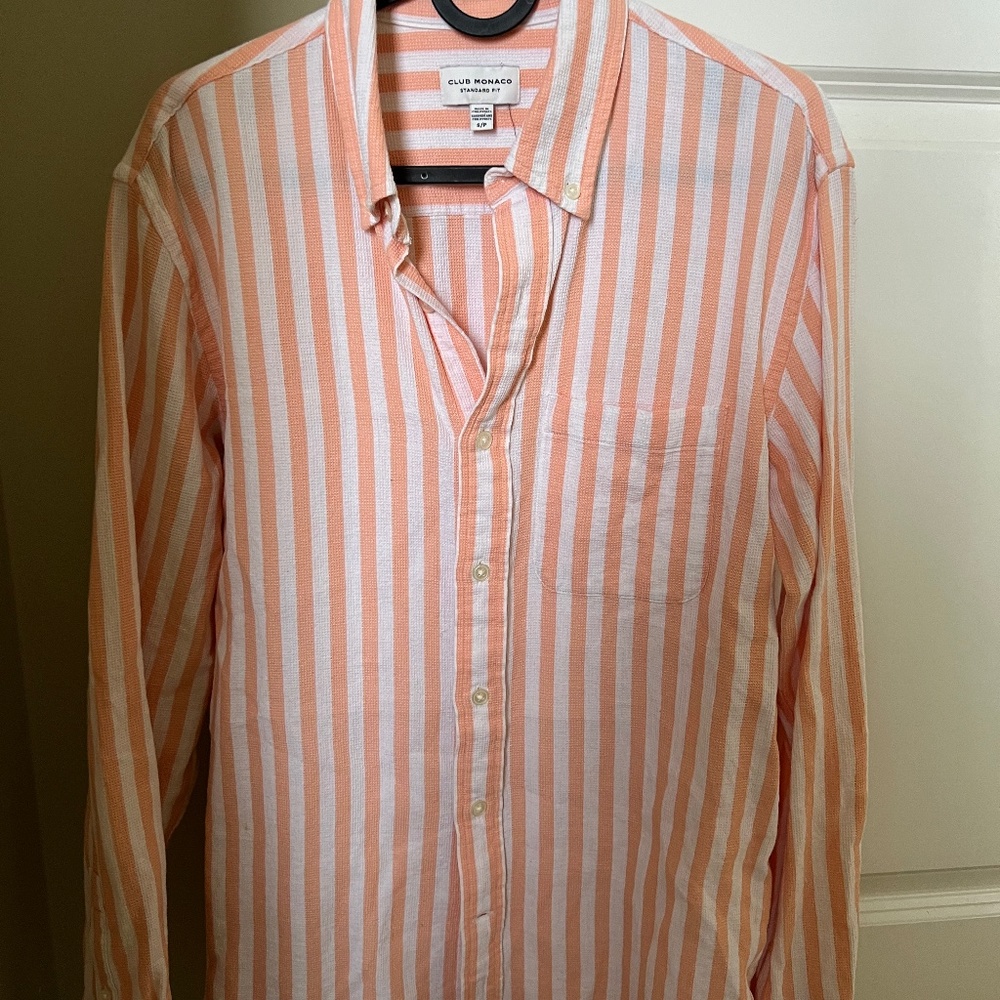 Club Monaco orange and white striped Oxford shirt